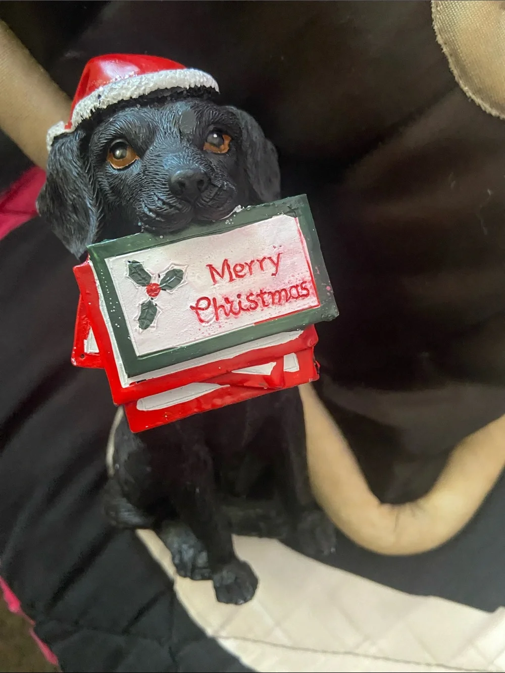 Dog Holiday Ornament - Black Labrador with Red Santa Hat